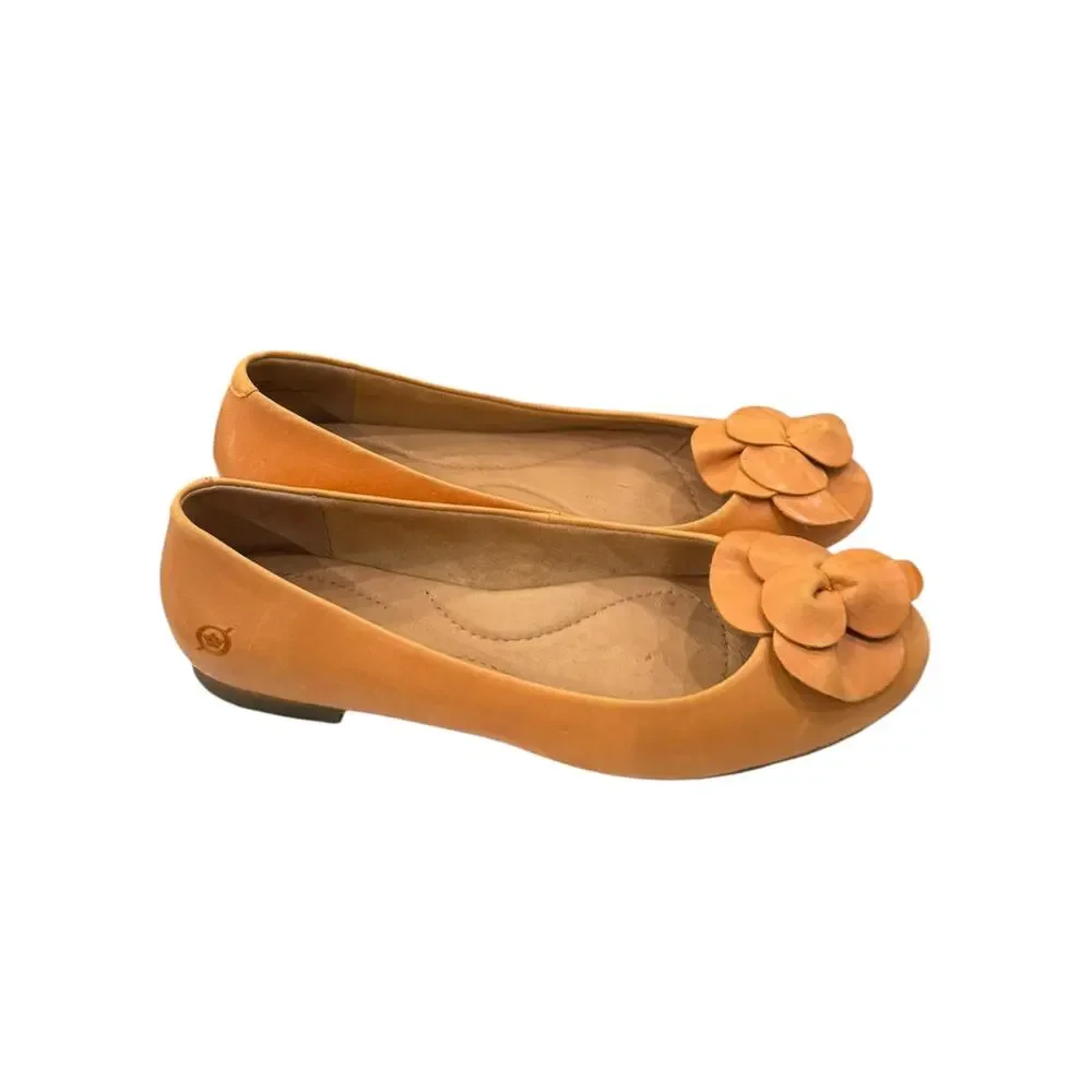 Born Orange Leather Floral Ballet Flats Women’s Size 9M